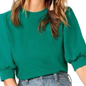Casual puff sleeved keyhole back top